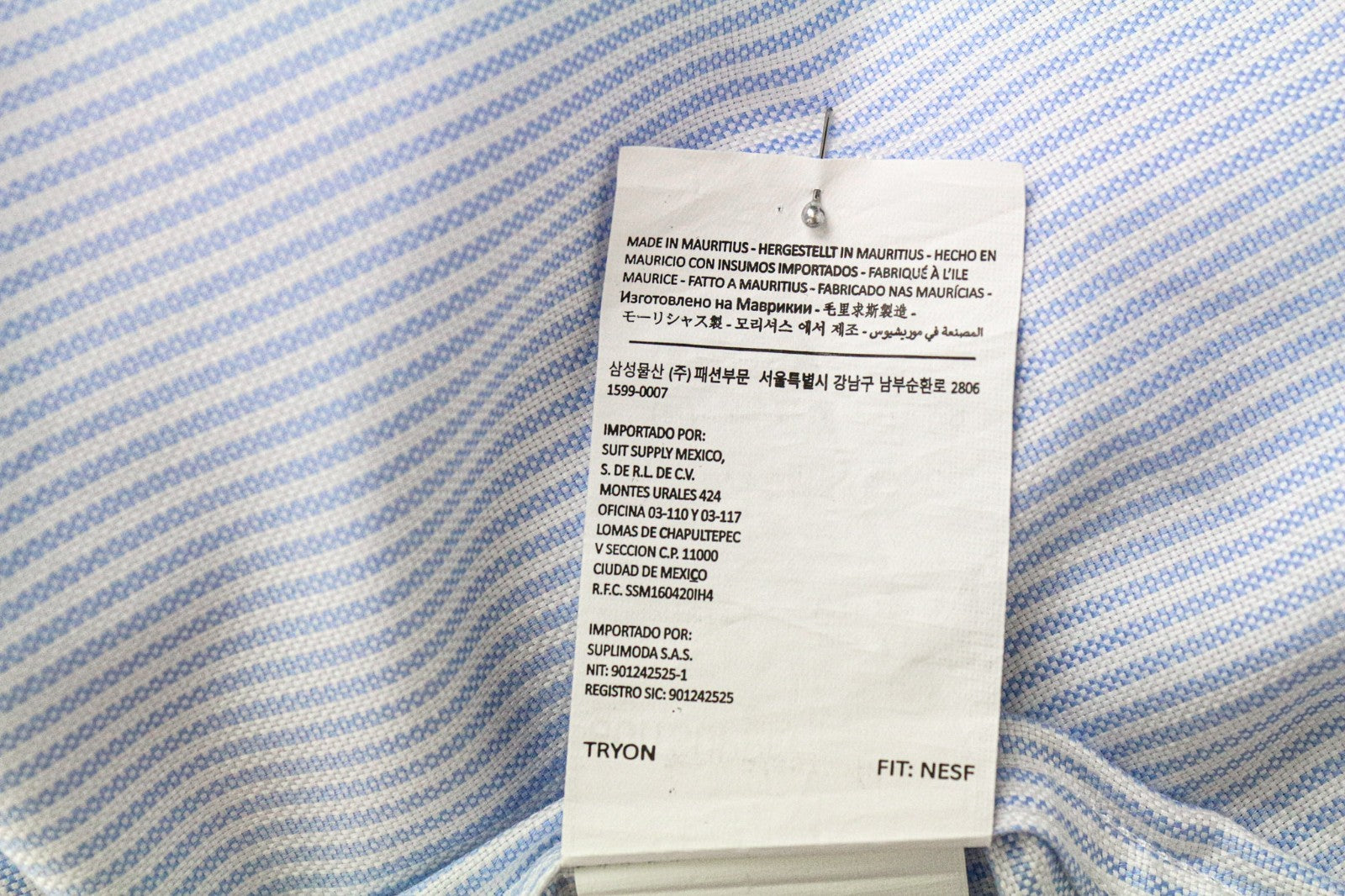 SUITSUPPLY Men's Formal Shirt 40L/15 3/4L Extra Slim Blue Cotton Stripe Cutaway