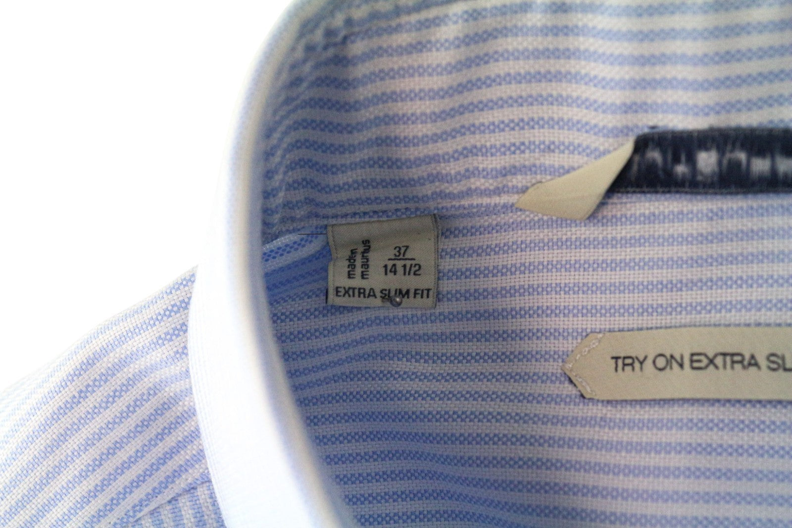 SUITSUPPLY Men's Formal Shirt 37/14 1/2 Extra Slim Blue Pure Cotton Striped