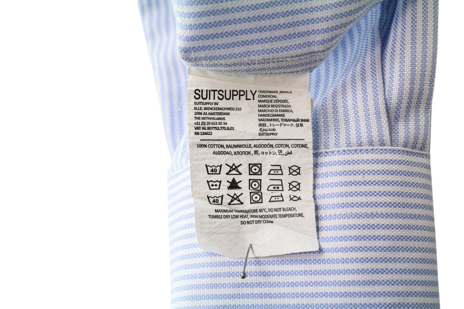 SUITSUPPLY Men's Formal Shirt 37/14 1/2 Extra Slim Blue Pure Cotton Striped