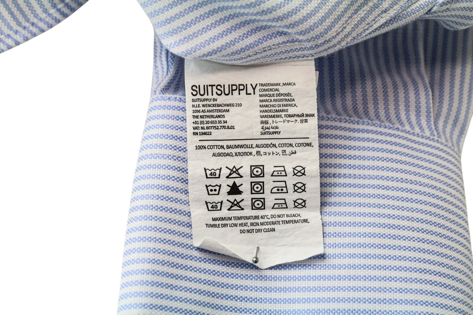 SUITSUPPLY Men's Formal Shirt 41/16 Extra Slim Blue Striped Pure Cotton Try On