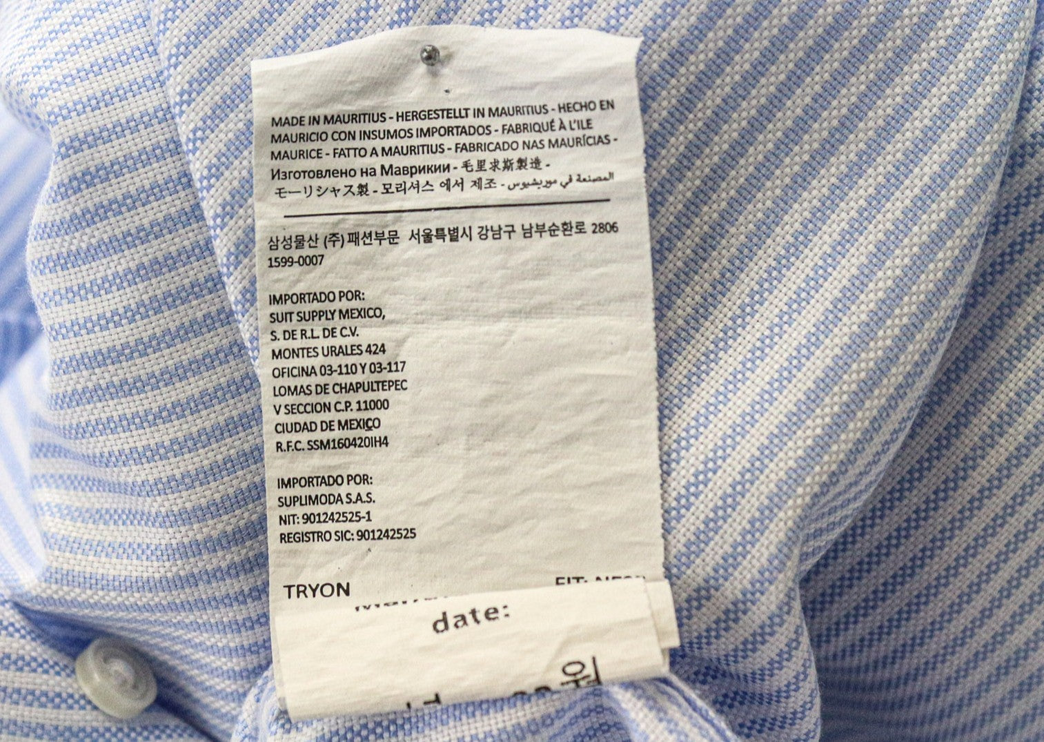 SUITSUPPLY Men's Formal Shirt 41/16 Extra Slim Blue Striped Pure Cotton Try On