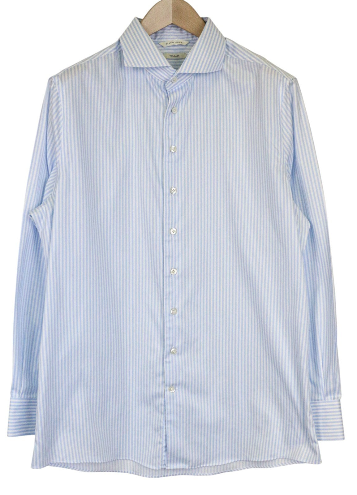 SUITSUPPLY Traveller Men's Formal Shirt 43 Extra Slim Blue White Cotton Stripe