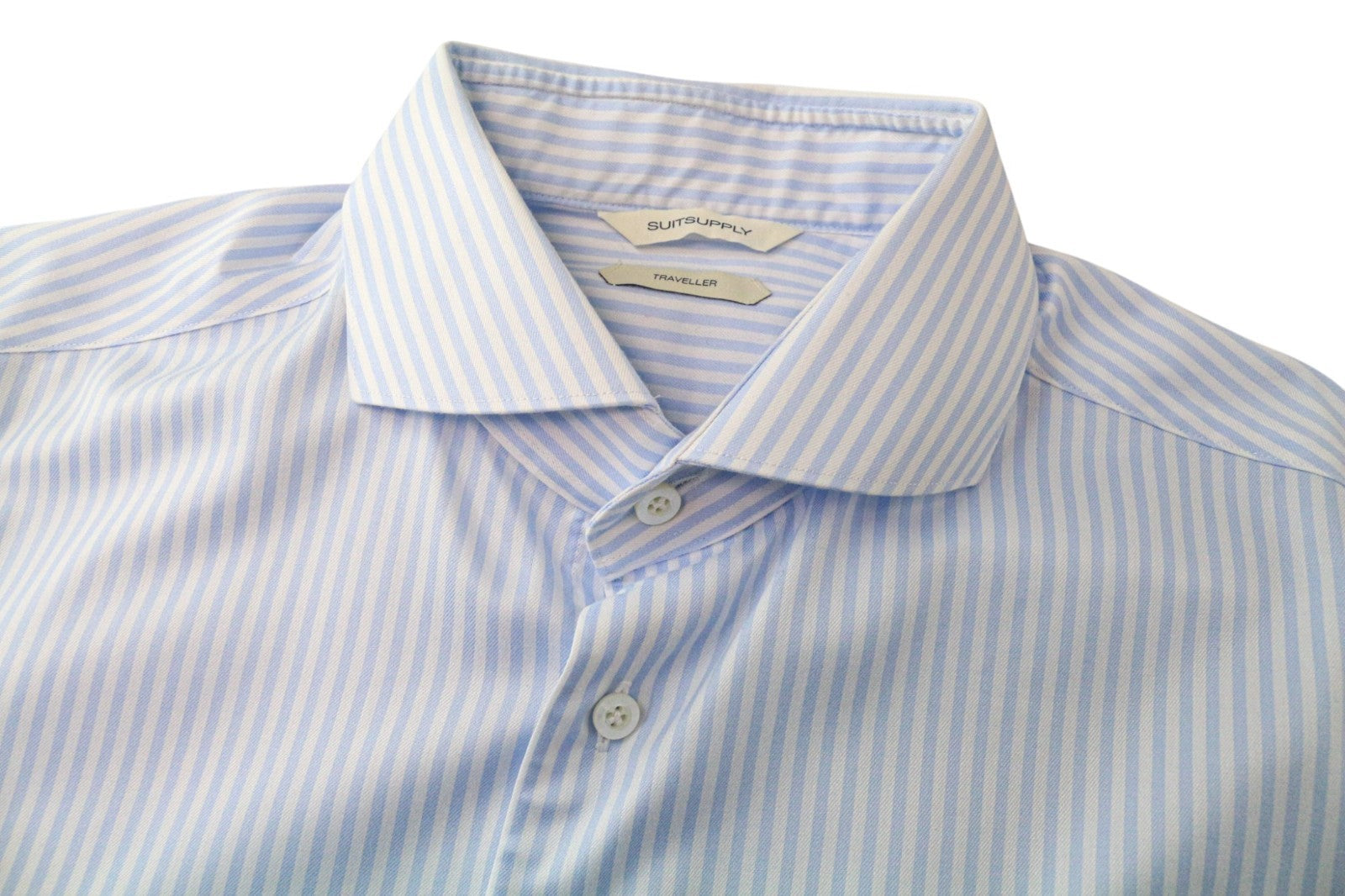 SUITSUPPLY Traveller Men's Formal Shirt 43 Extra Slim Blue White Cotton Stripe