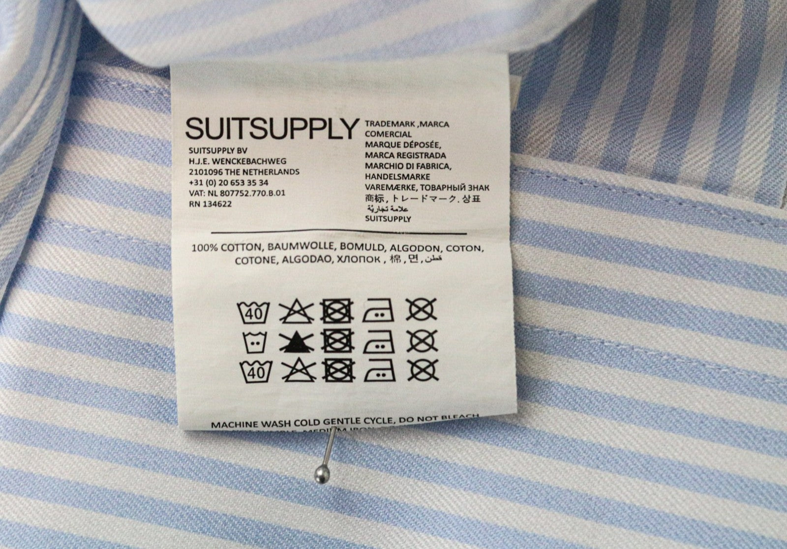 SUITSUPPLY Traveller Men's Formal Shirt 43 Extra Slim Blue White Cotton Stripe