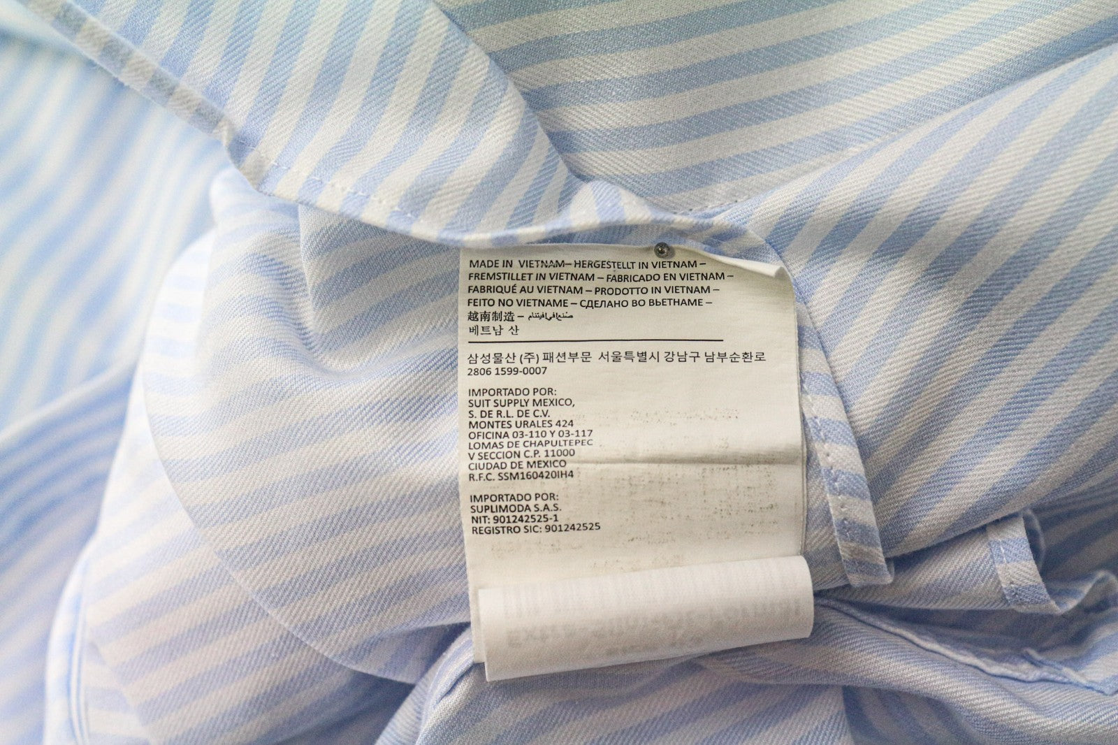 SUITSUPPLY Traveller Men's Formal Shirt 43 Extra Slim Blue White Cotton Stripe