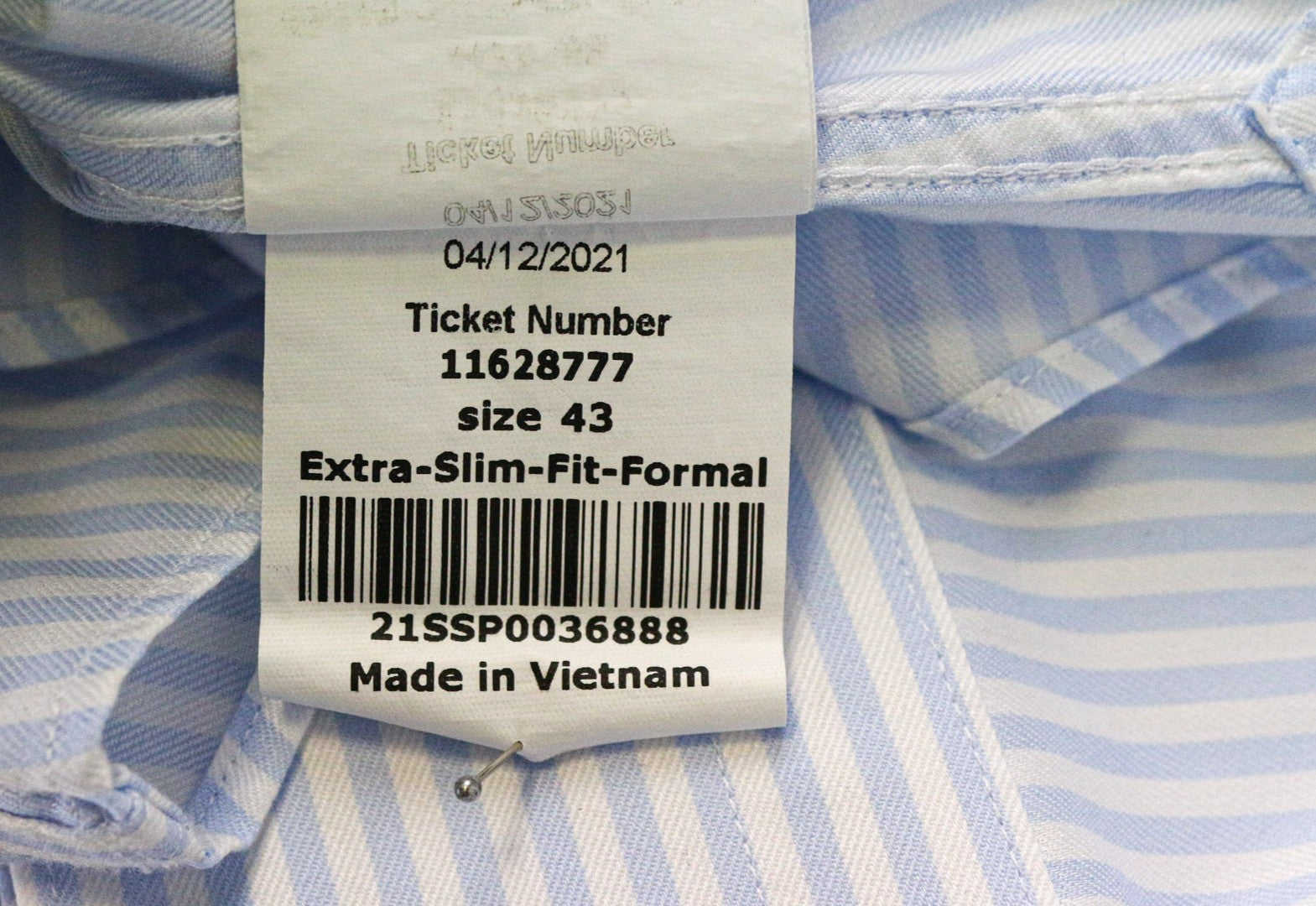 SUITSUPPLY Traveller Men's Formal Shirt 43 Extra Slim Blue White Cotton Stripe