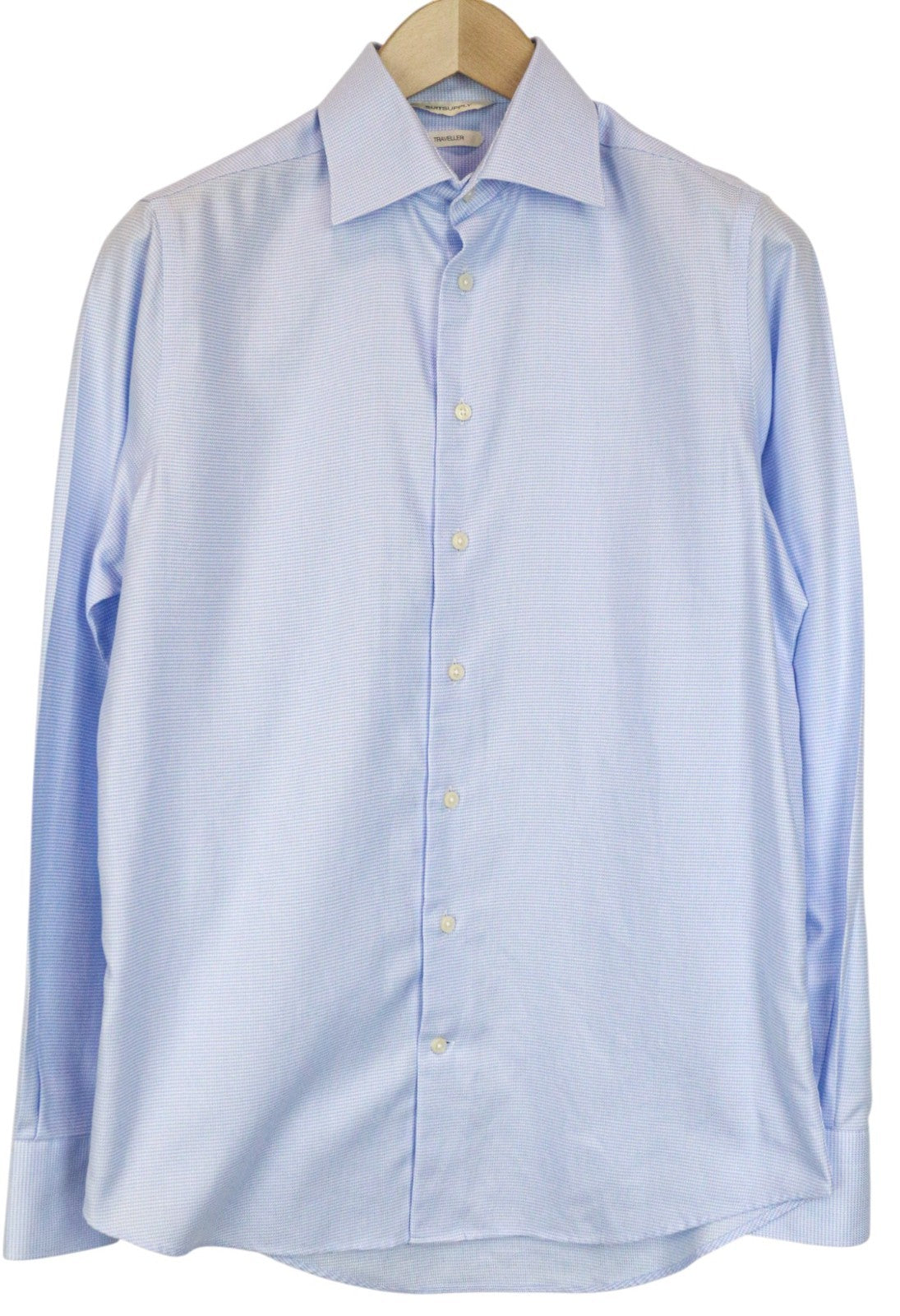 SUITSUPPLY Traveller Men's Formal Shirt 37/14 1/2 Slim Blue Cotton Twill