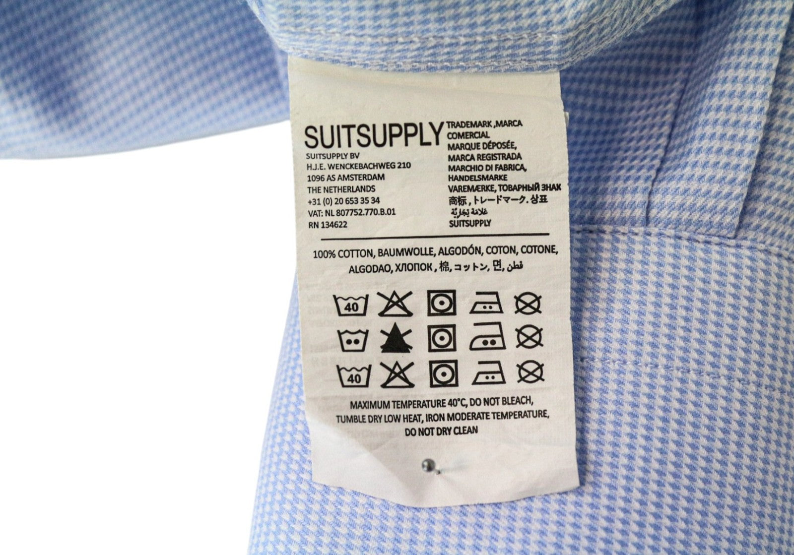 SUITSUPPLY Traveller Men's Formal Shirt 37/14 1/2 Slim Blue Cotton Twill