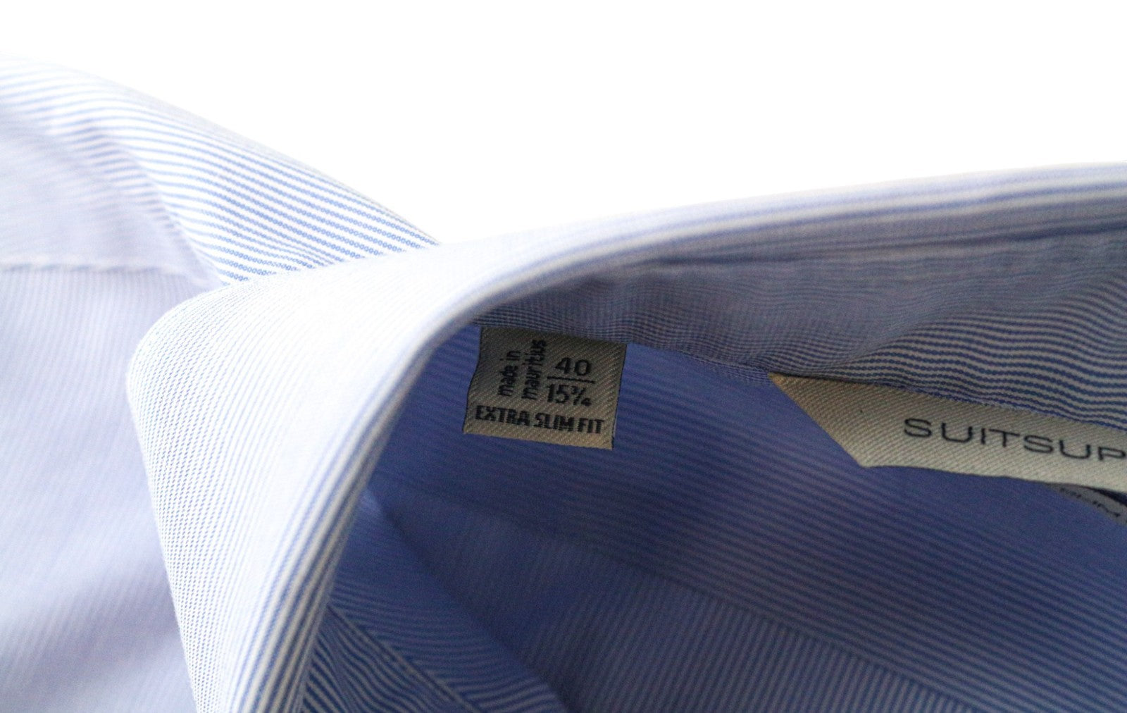 SUITSUPPLY Men's Formal Shirt 40/15 3/4 Extra Slim Blue Cotton Stripe Cutaway