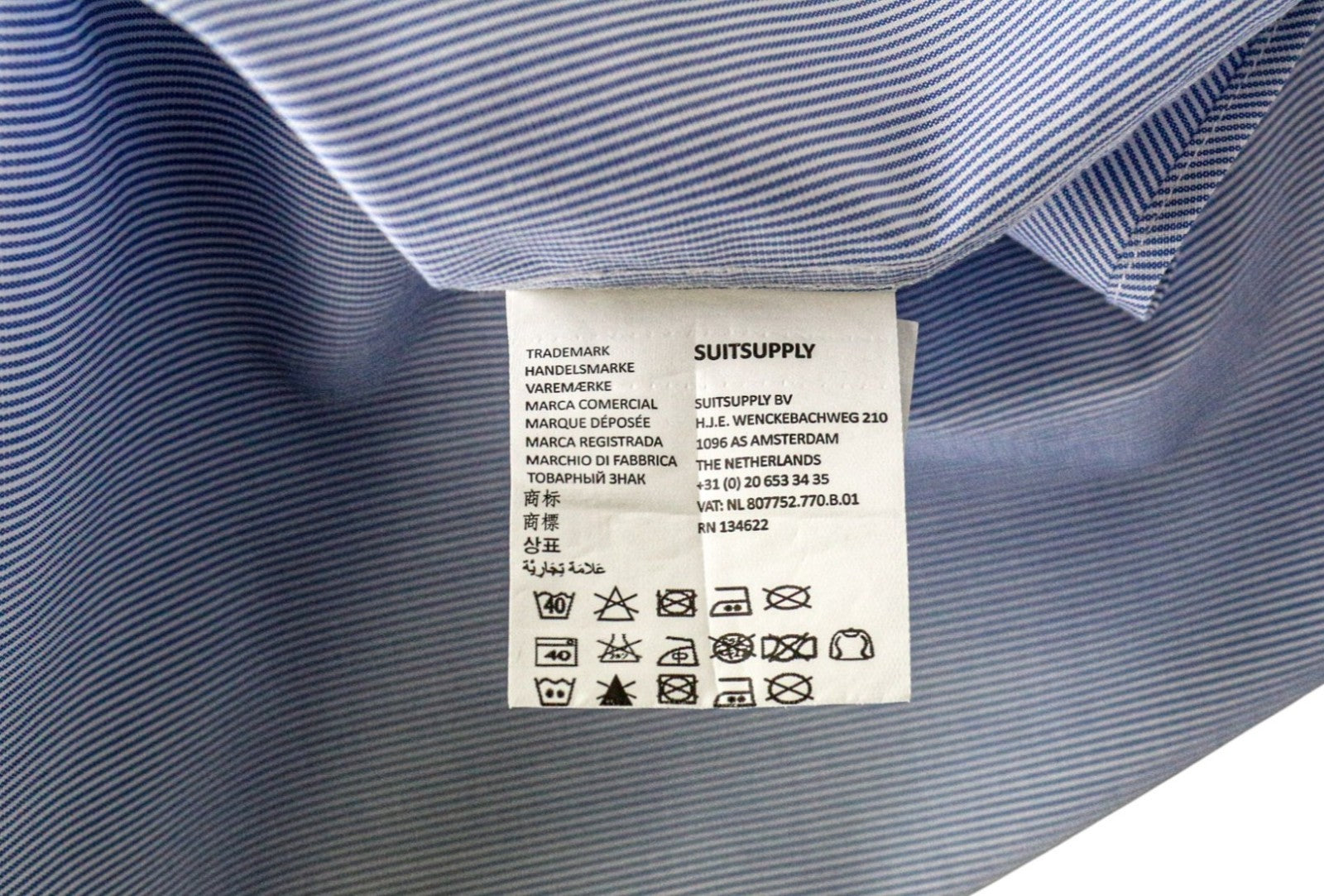 SUITSUPPLY Men's Formal Shirt 40/15 3/4 Extra Slim Blue Cotton Stripe Cutaway