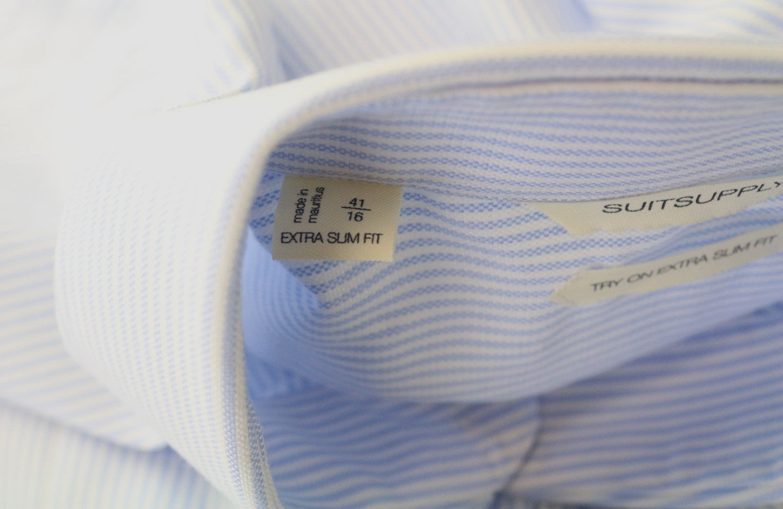 SUITSUPPLY Men's Formal Shirt 41/16 Extra Slim Blue Striped Pure Cotton Try On