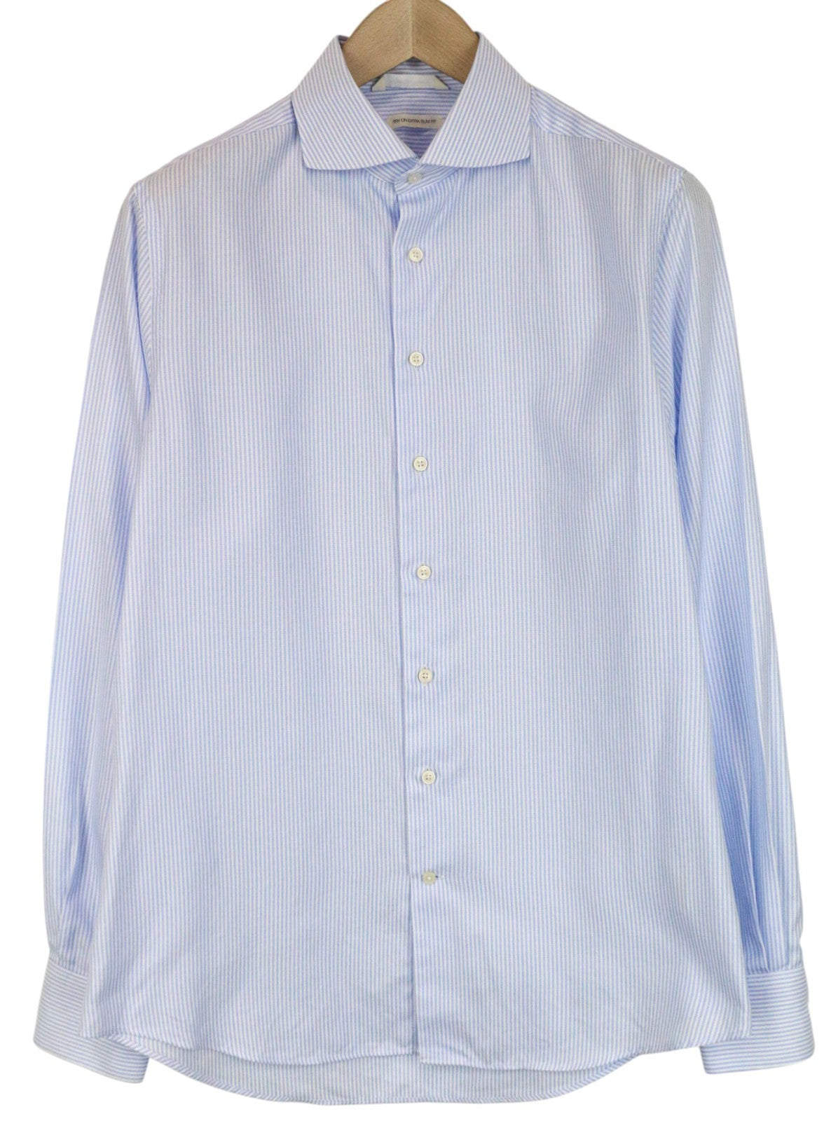 SUITSUPPLY Men's Formal Shirt 41/16 Extra Slim Blue Pure Cotton Cutaway Stripe