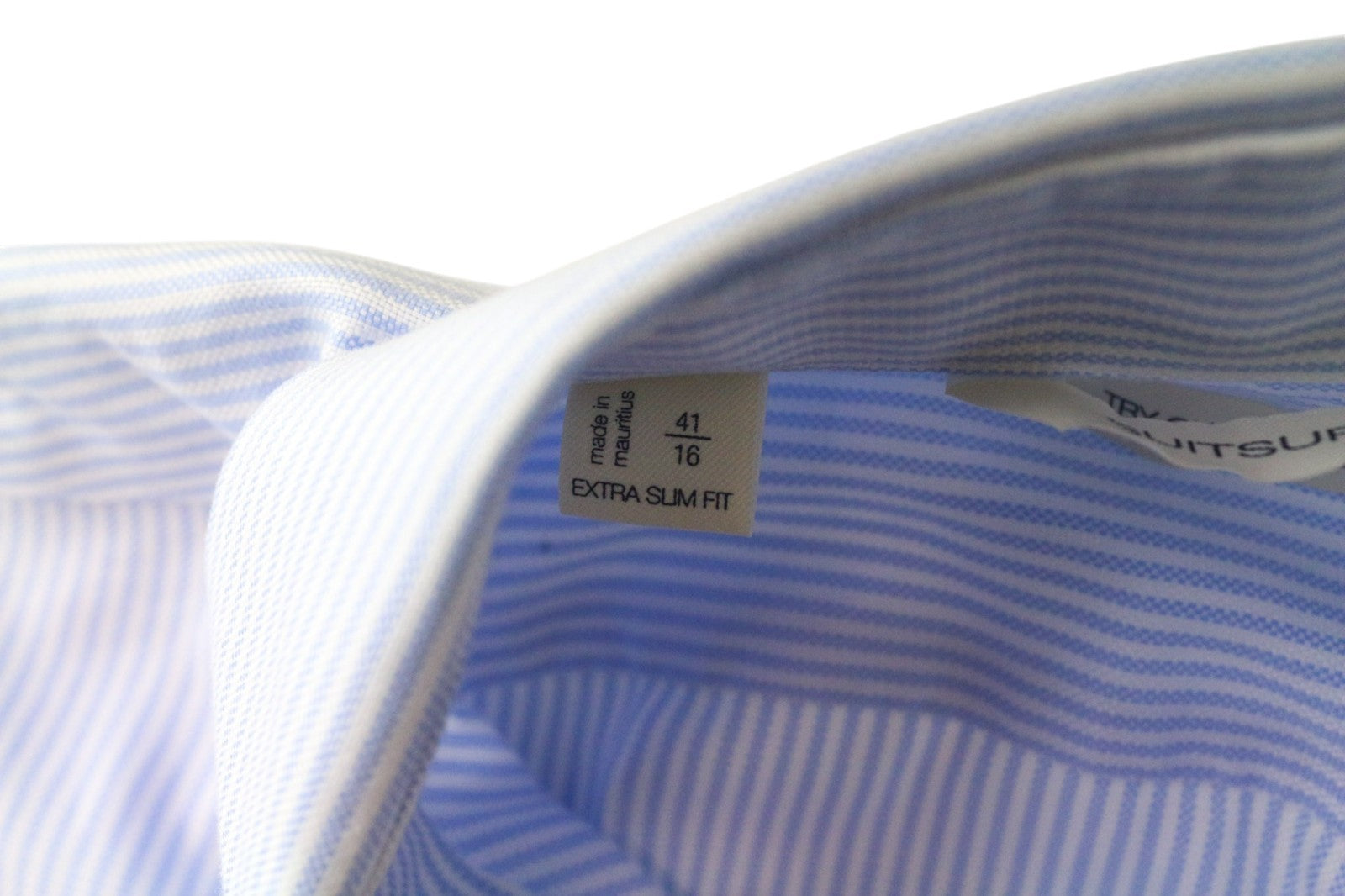SUITSUPPLY Men's Formal Shirt 41/16 Extra Slim Blue Pure Cotton Cutaway Stripe