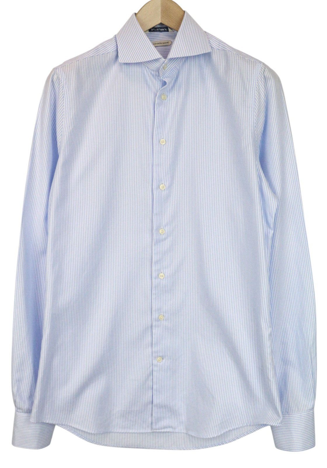 SUITSUPPLY Men's Formal Shirt 39L/15 1/2L Extra Slim Blue Cotton Stripe Pattern