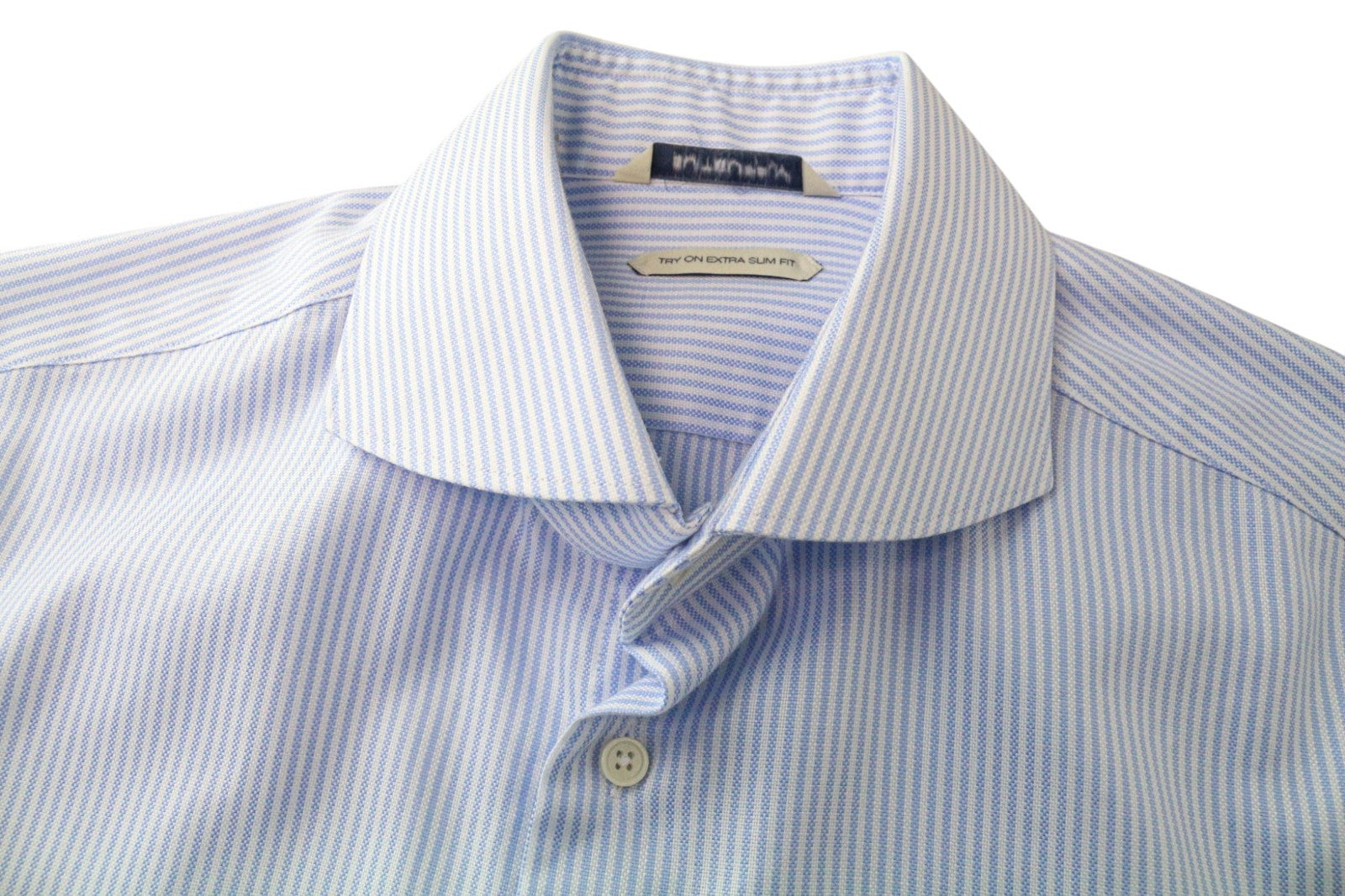 SUITSUPPLY Men's Formal Shirt 39L/15 1/2L Extra Slim Blue Cotton Stripe Pattern