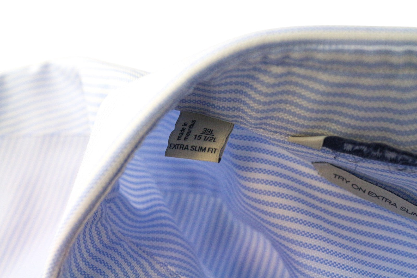 SUITSUPPLY Men's Formal Shirt 39L/15 1/2L Extra Slim Blue Cotton Stripe Pattern