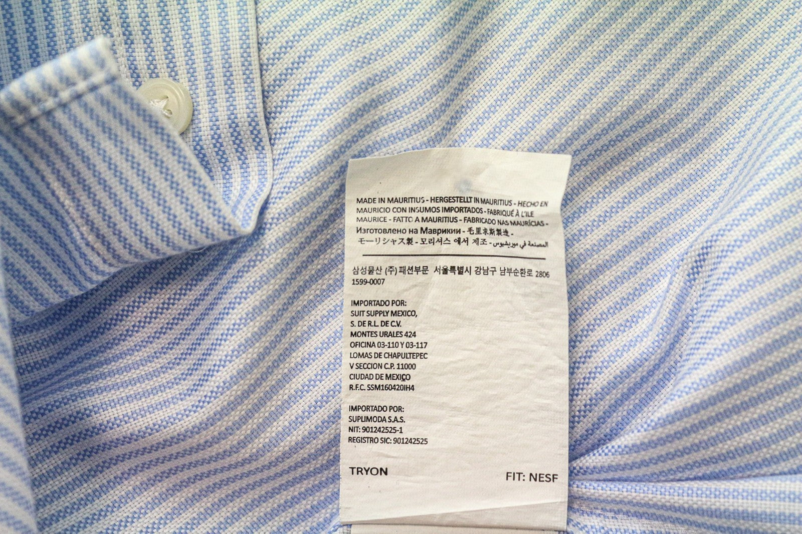 SUITSUPPLY Men's Formal Shirt 39L/15 1/2L Extra Slim Blue Cotton Stripe Pattern