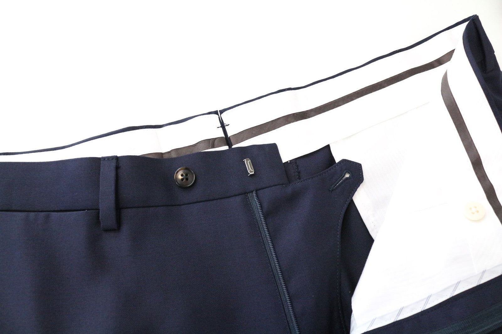 SUITSUPPLY Brescia Men's Trousers UK48S Navy Slim Wool Flat-Front Dress Pants