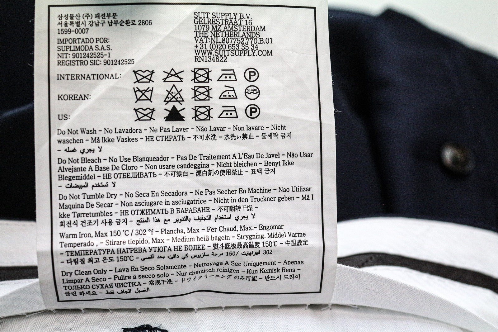 SUITSUPPLY Brescia Men's Trousers UK48S Navy Slim Wool Flat-Front Dress Pants