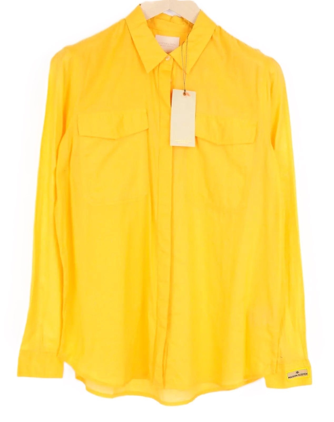 MAISON SCOTCH Women's Shirt XS Yellow Cotton Long Sleeve Spread Collar Blouse