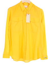 MAISON SCOTCH Women's Shirt XS Yellow Cotton Long Sleeve Spread Collar Blouse