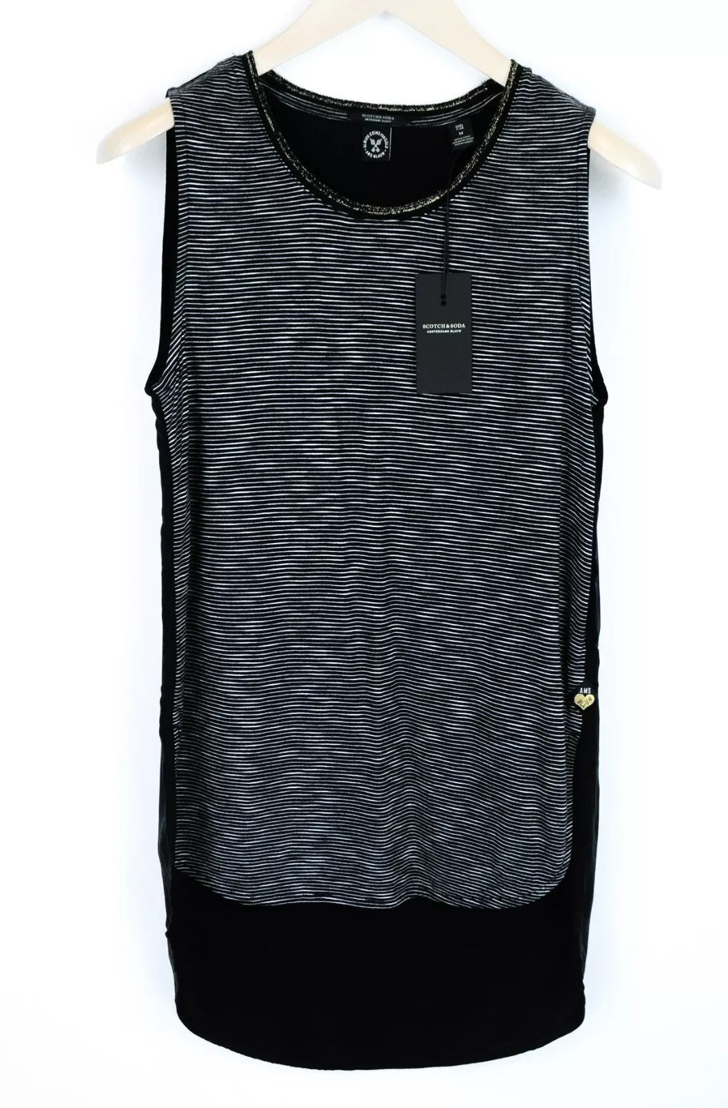 SCOTCH & SODA Ams Blauw Women's Top S Black Striped Sleeveless Cotton Tee