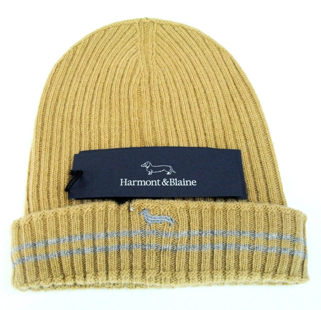 HARMONT & BLAINE Men's Beanie OS Brown Wool Knit Logo Winter Unisex Hat