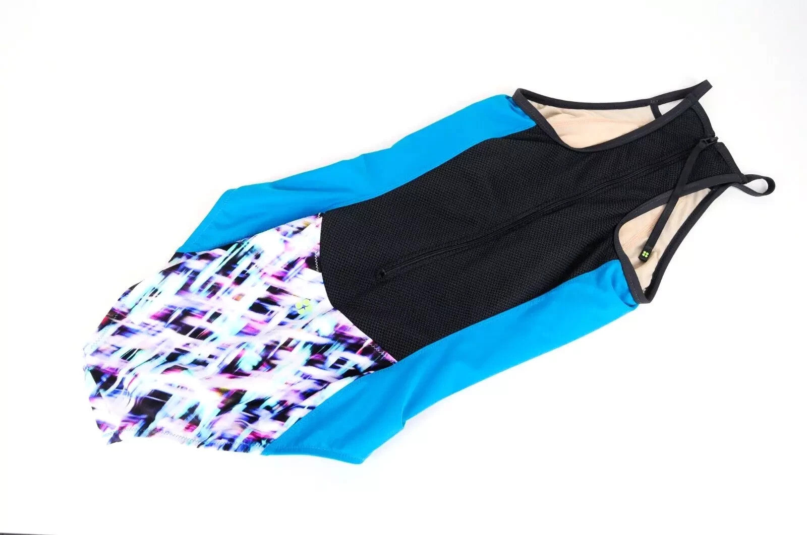 SWEATY BETTY Aquaglide Women's Swimsuit L Blue Stretch One Piece Abstract