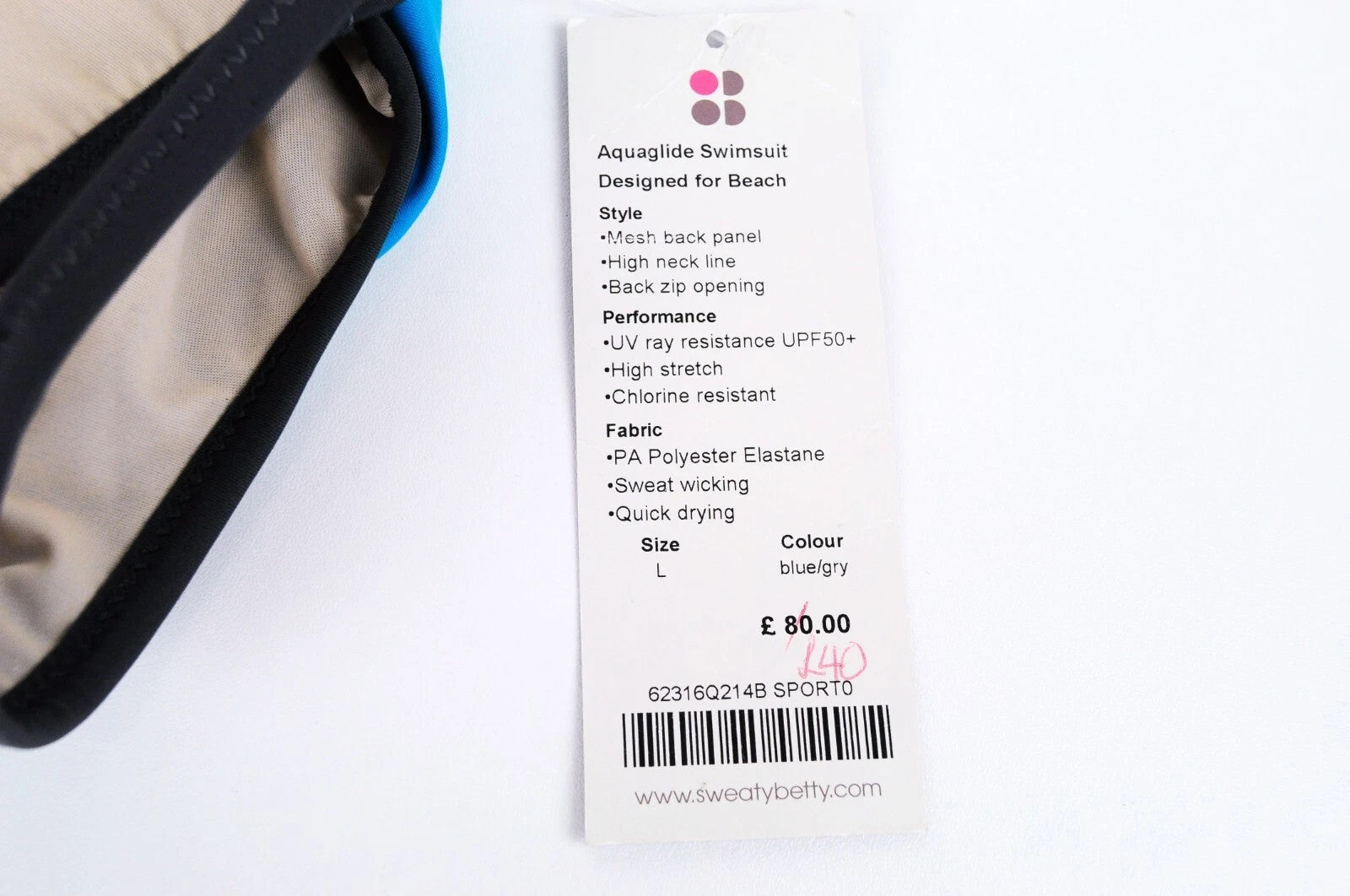 SWEATY BETTY Aquaglide Women's Swimsuit L Blue Stretch One Piece Abstract