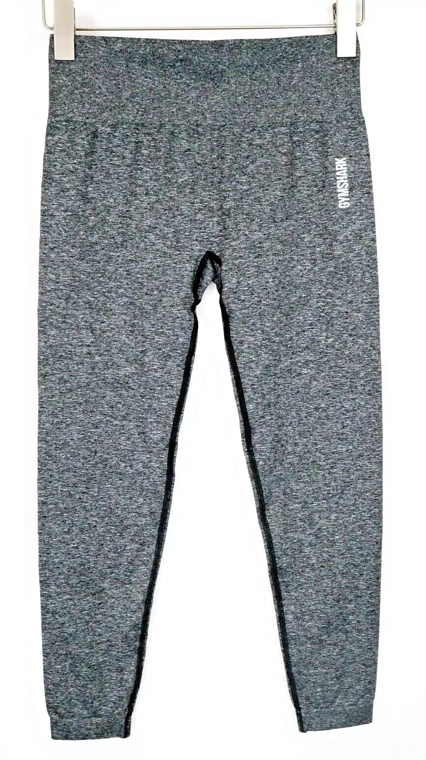 GYMSHARK Women's Leggings L Mid Grey Marl Logo Stretch Gym Training Wear