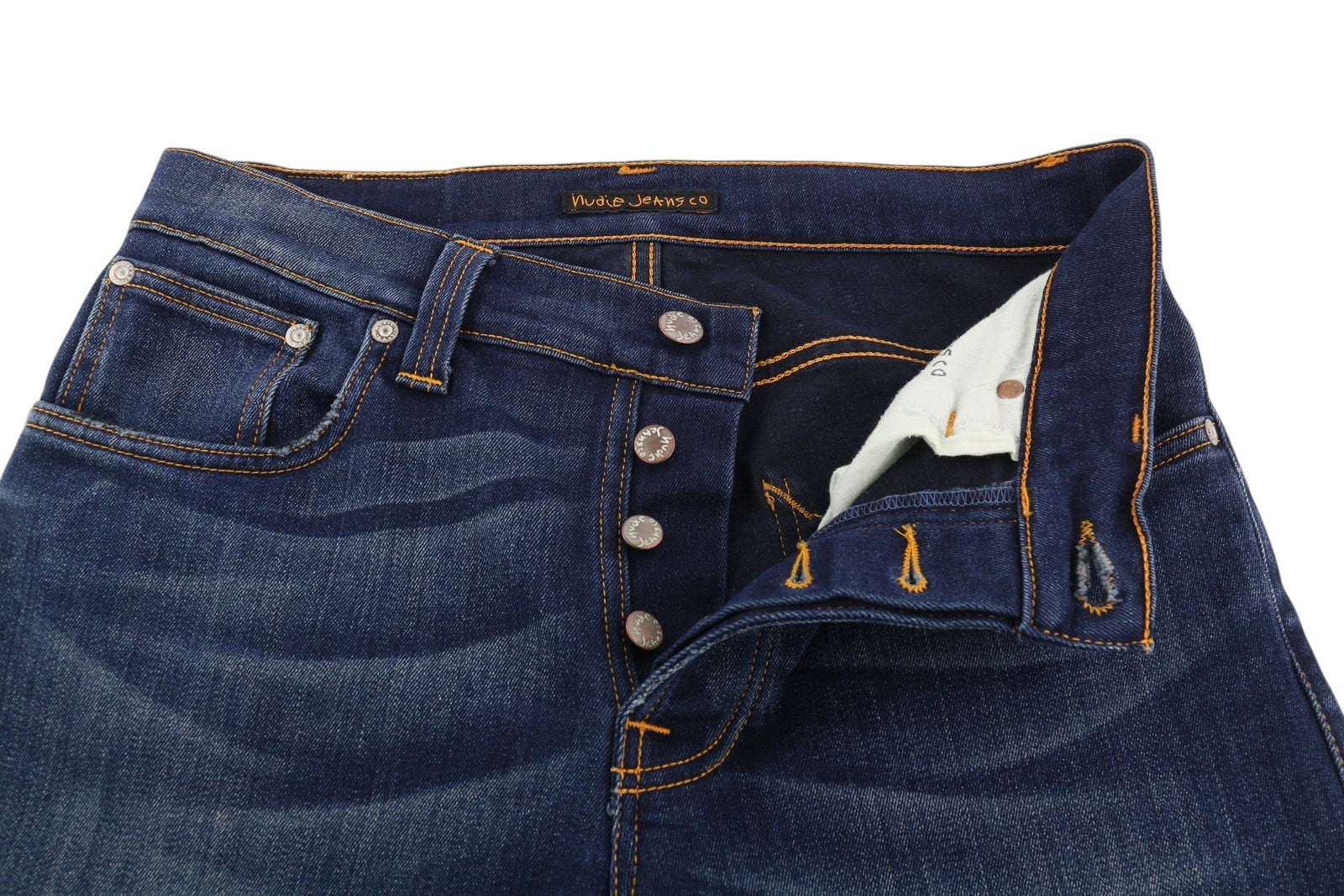 NUDIE JEANS Grim Tim Men's Jeans W31/L30 Deep Blue Washed Slim Button Fly