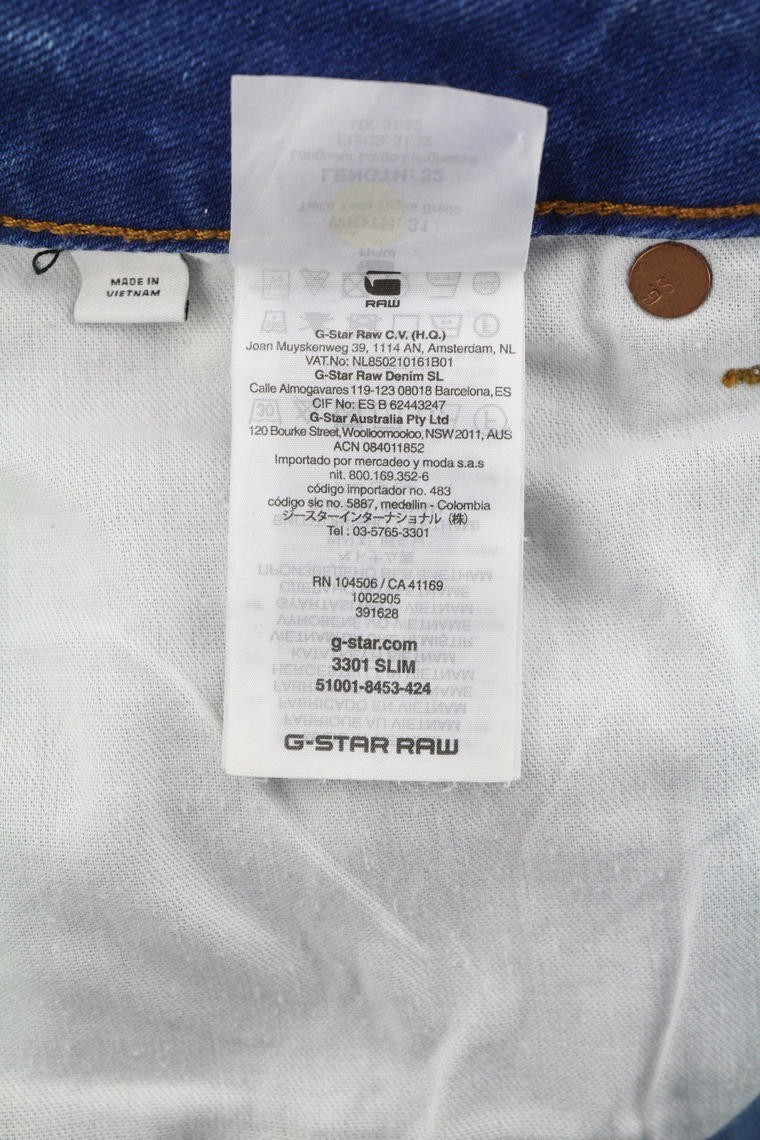 G-STAR 3301 Slim Men's Jeans W31/L32 Blue Denim Button Fly Logo 5 Pocket