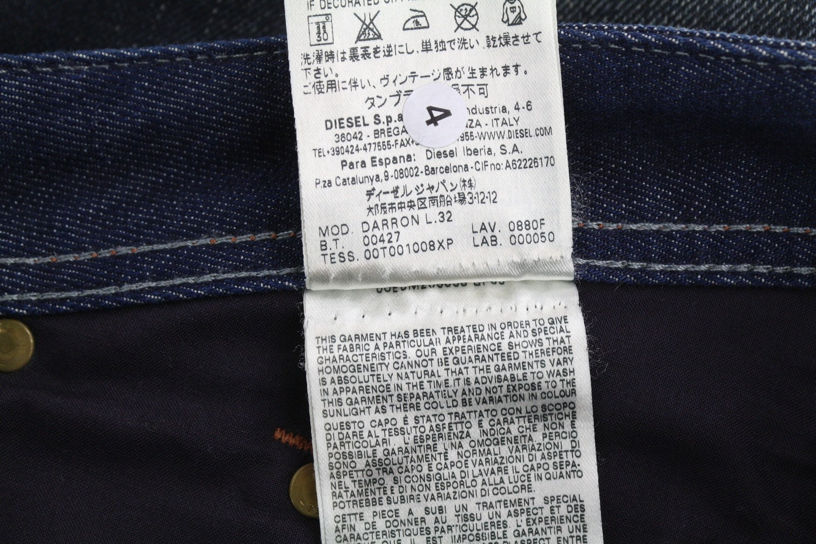 DIESEL Darron 0880F Men's Jeans W36/L32 Dark Blue Distressed Slim Taper Denim