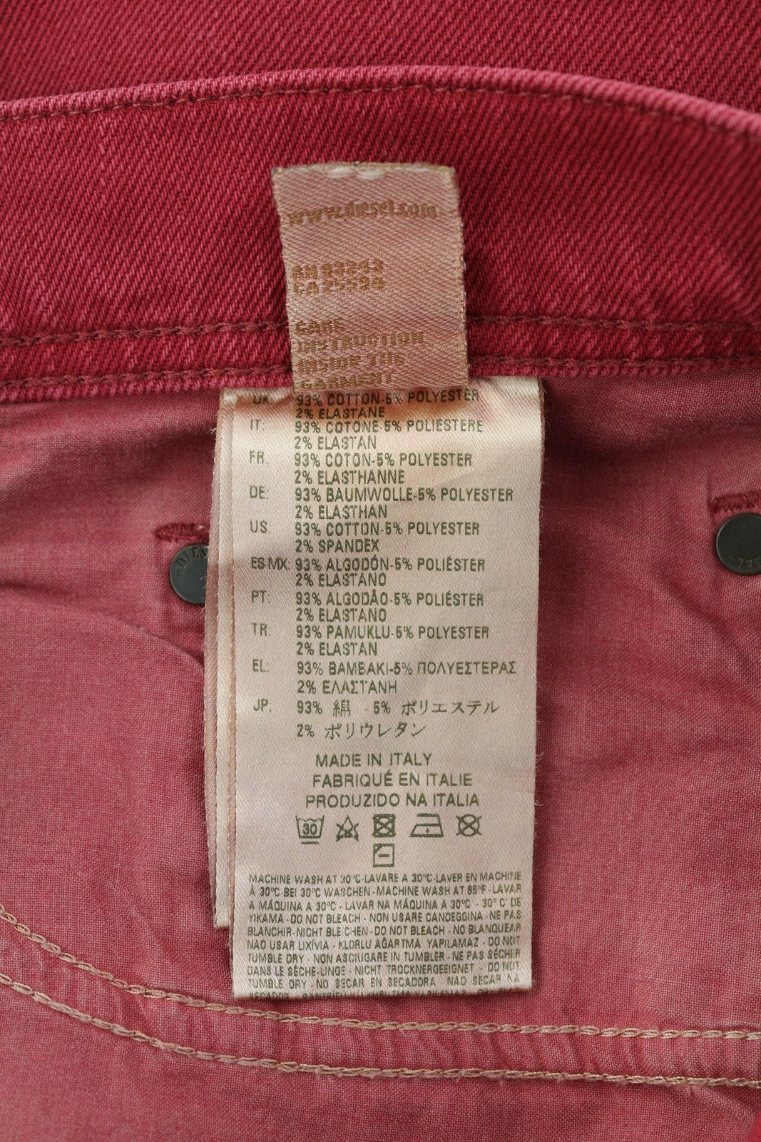 DIESEL Tepphar 0856Y Men's Jeans W31 Red Denim Slim Carrot Stretch Button Fly