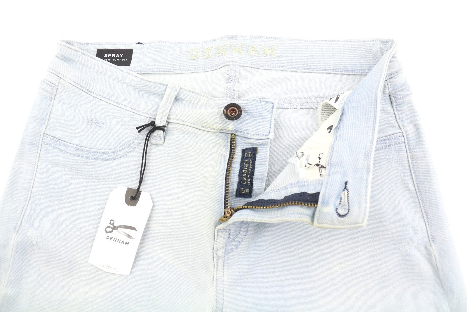 DENHAM Spray Women Jeans W26/L32 Blue Faded Distress Stretch Super Tight Fit