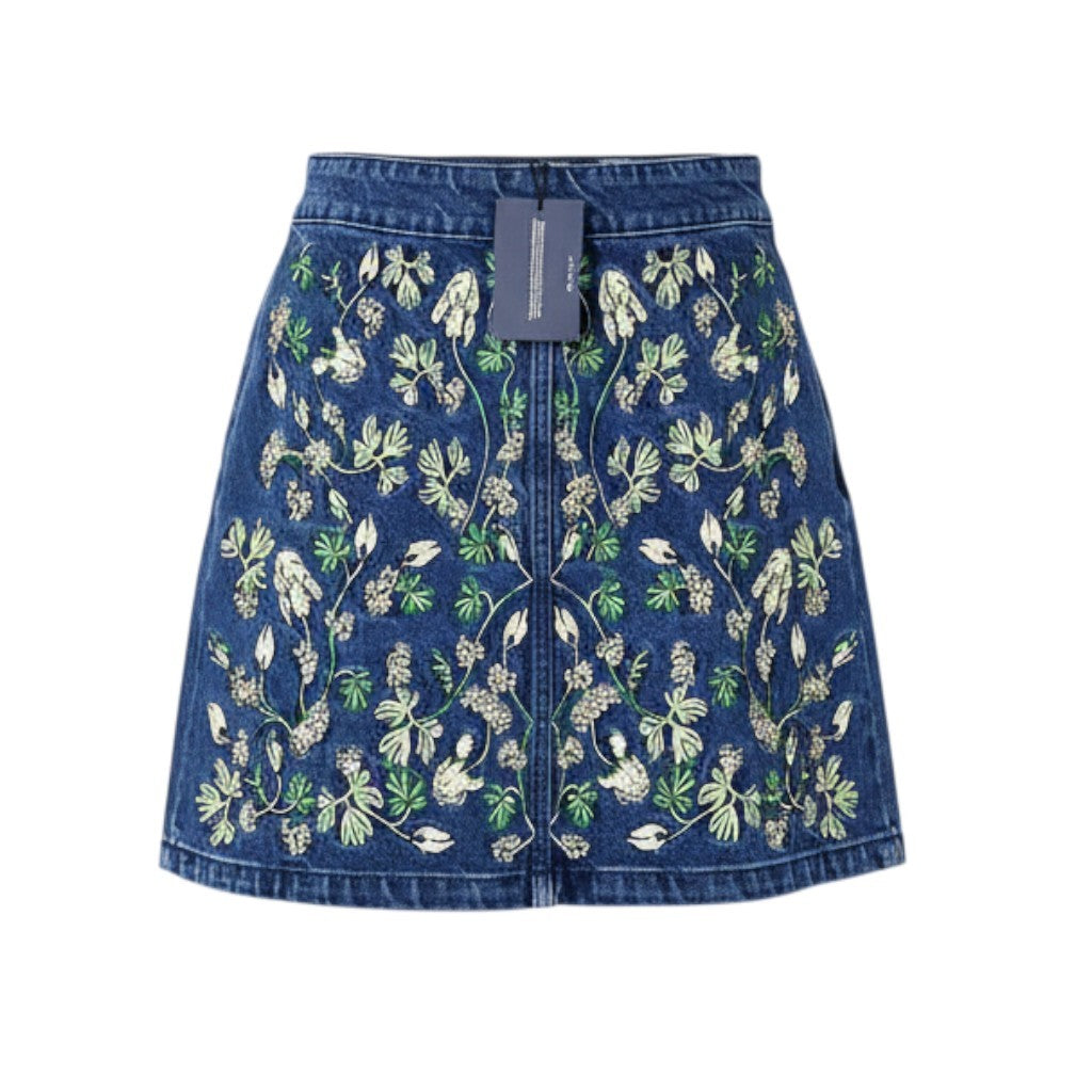 GANT Embroidered Short Denim Women Skirt EU36 Mid Blue Vintage Zip Fly