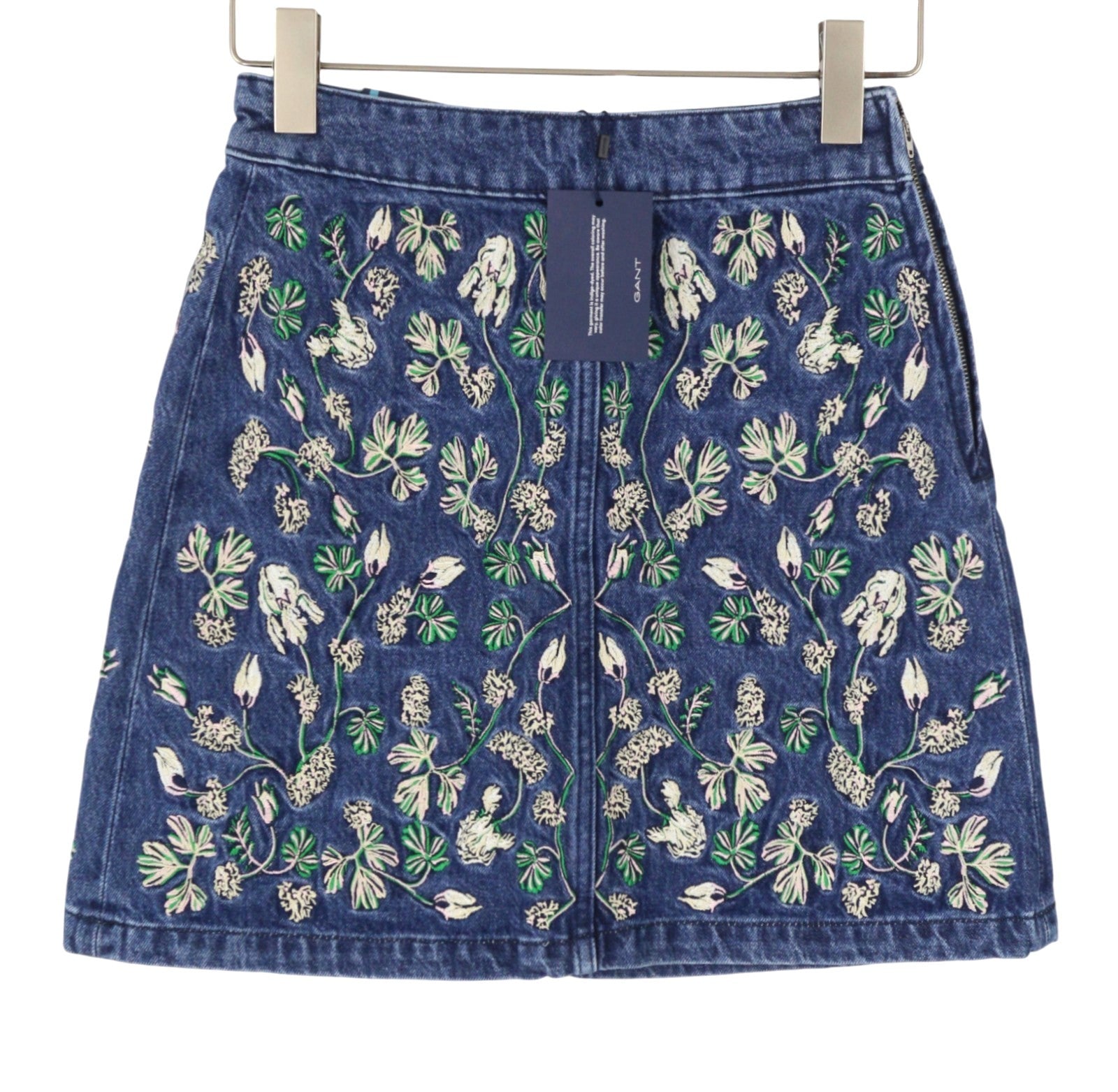 GANT Embroidered Short Denim Women Skirt EU36 Mid Blue Vintage Zip Fly