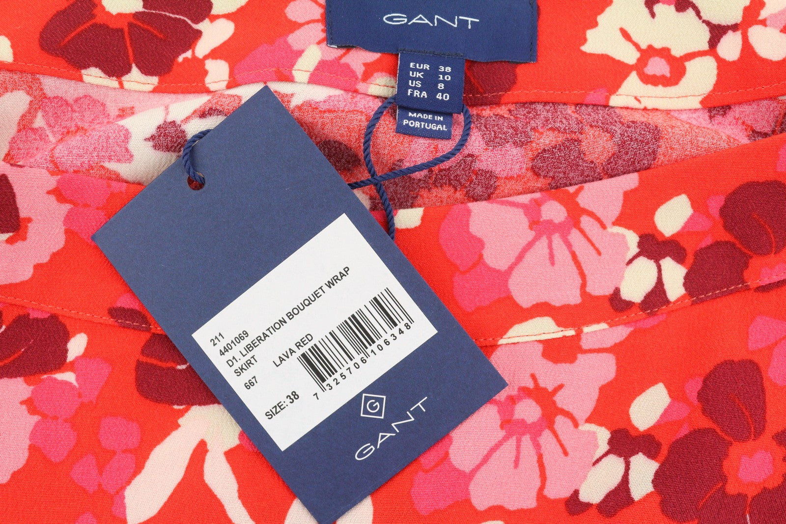 GANT Liberation Bouquet Wrap Women Skirt EU38 Lava Red Floral Print Midi