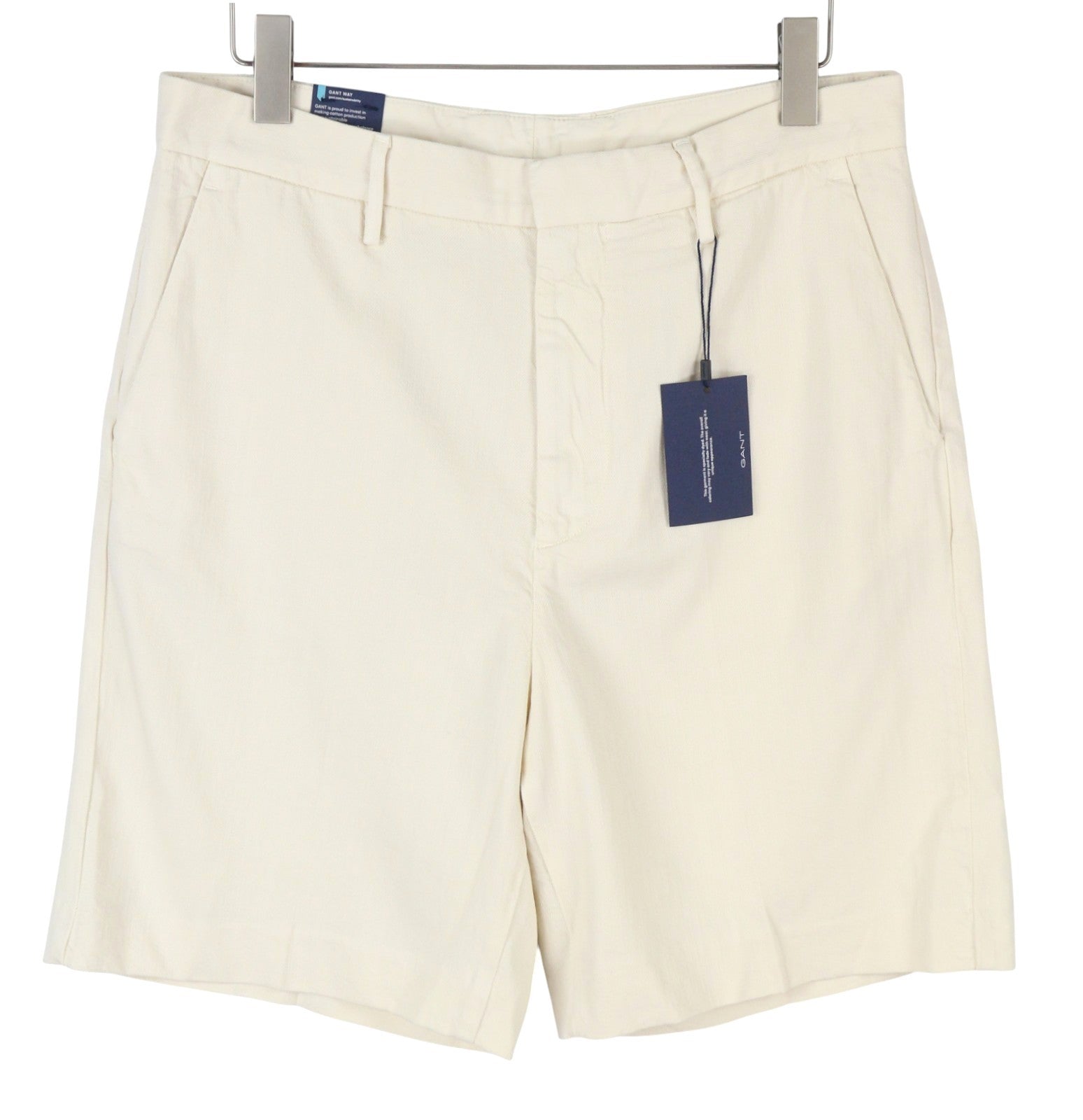 GANT Hallden Men Shorts W33 Caulk White Tailored Volume Slim Fit Mid Rise Chino
