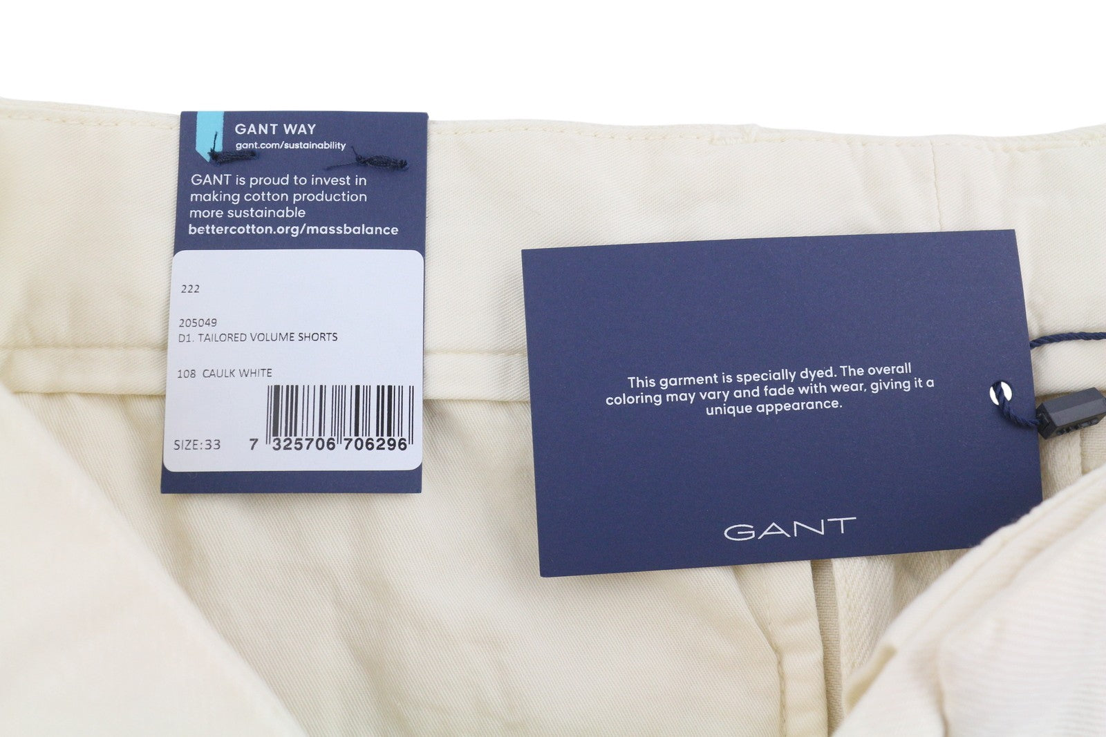 GANT Hallden Men Shorts W33 Caulk White Tailored Volume Slim Fit Mid Rise Chino