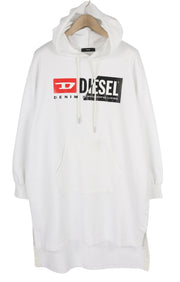 DIESEL D-Ilse-Tr Women's Dress M White Hooded Long Sleeve Mini With Pocket
