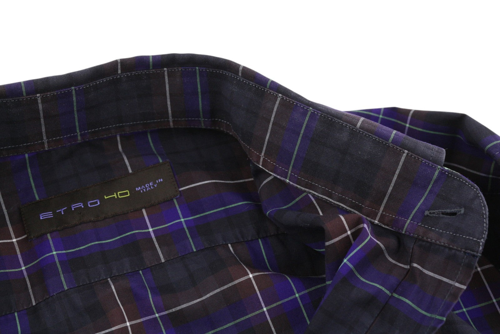 ETRO Men's Shirt 40 Formal Plaid Spread Collar Colourful Logo