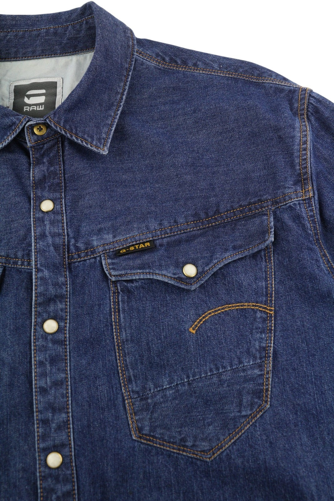 G-STAR Arc 3D Men's Shirt XL Blue Denim Snap Button Spread Collar