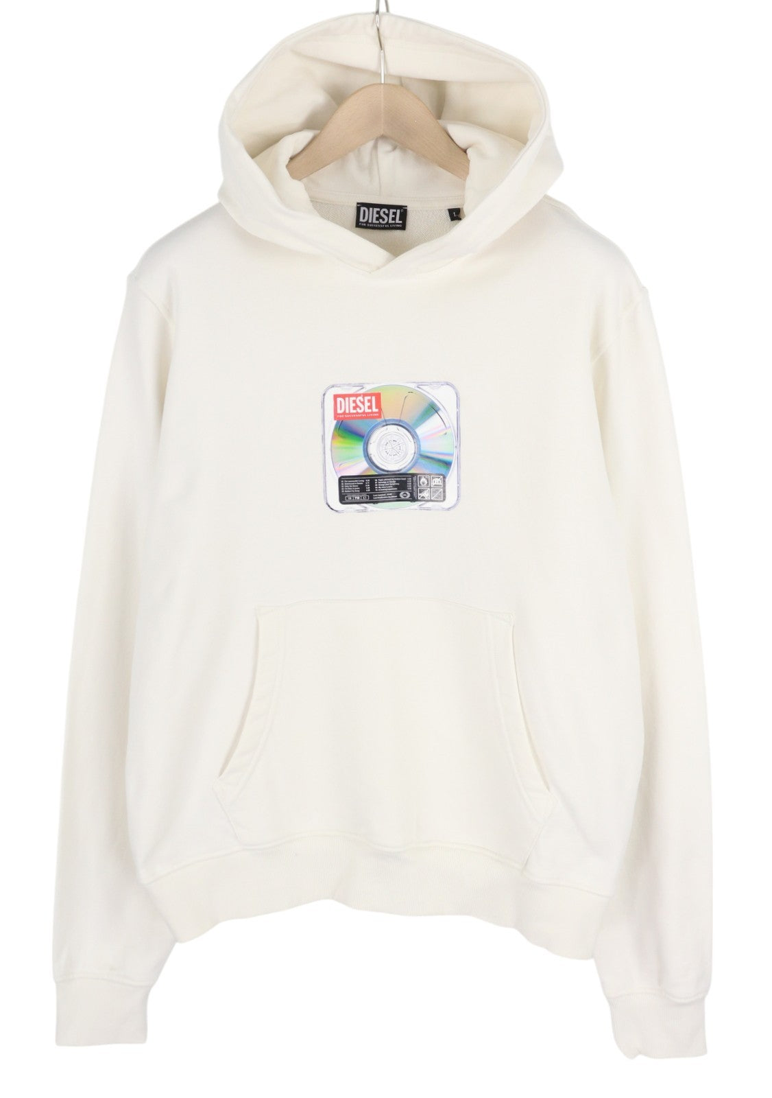 DIESEL S-Ginn-Hood-E6 Men's Hoodie L Off White Pullover Hooded Pocket