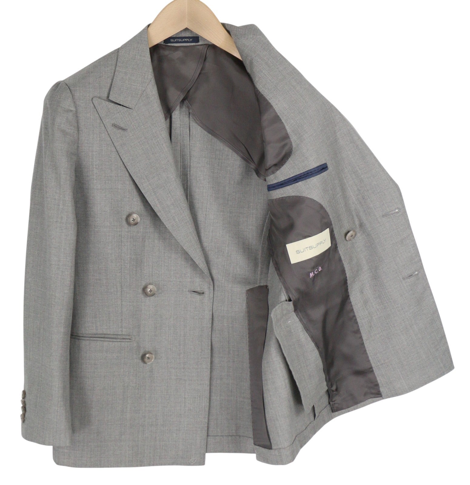 SUITSUPPLY La Spalla Men's Blazer UK30R Grey Wool Double Breasted Peak