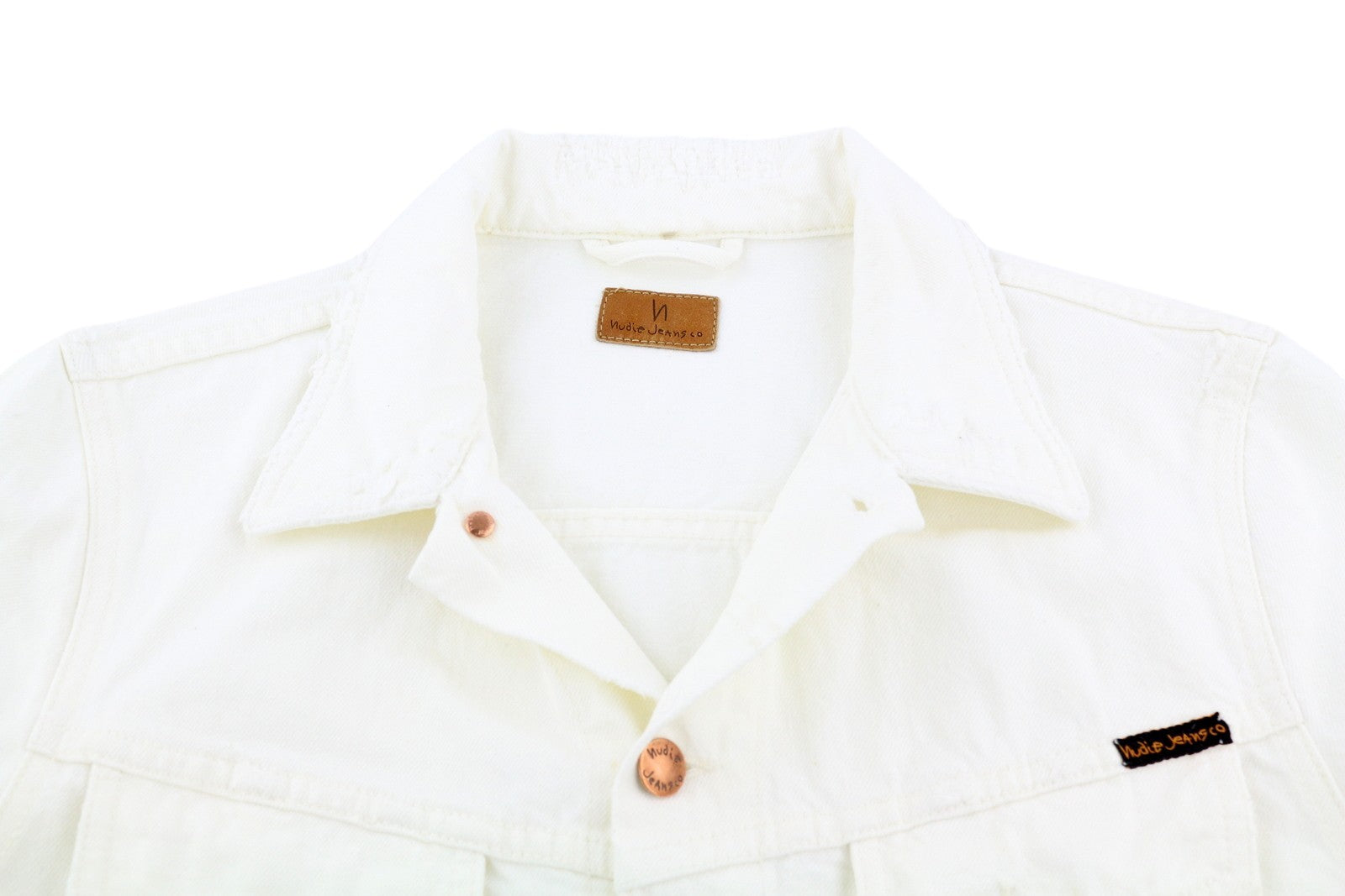 NUDIE JEANS Billy Men's Jacket M Pitch White Denim Button Polo Collar