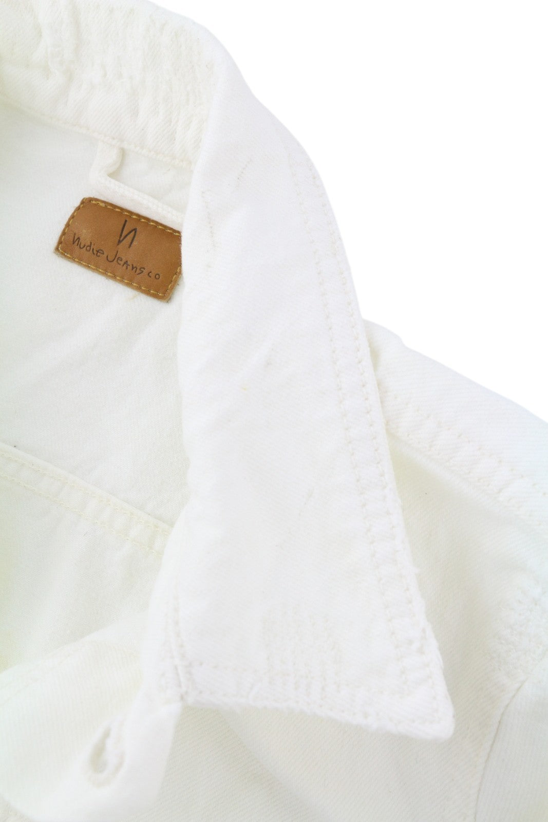 NUDIE JEANS Billy Men's Jacket XS Pitch White Worn Denim Buttoned