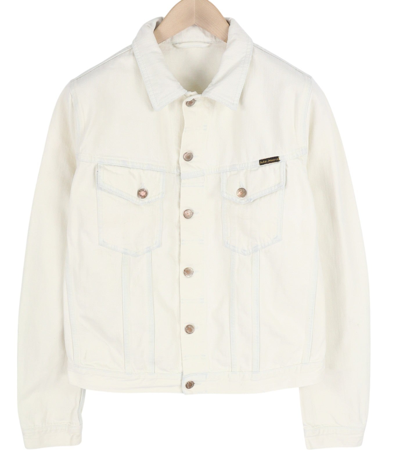 NUDIE JEANS Terry Men's Jacket L Bleached White Denim Polo Collar