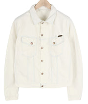 NUDIE JEANS Terry Men's Jacket L Bleached White Denim Polo Collar