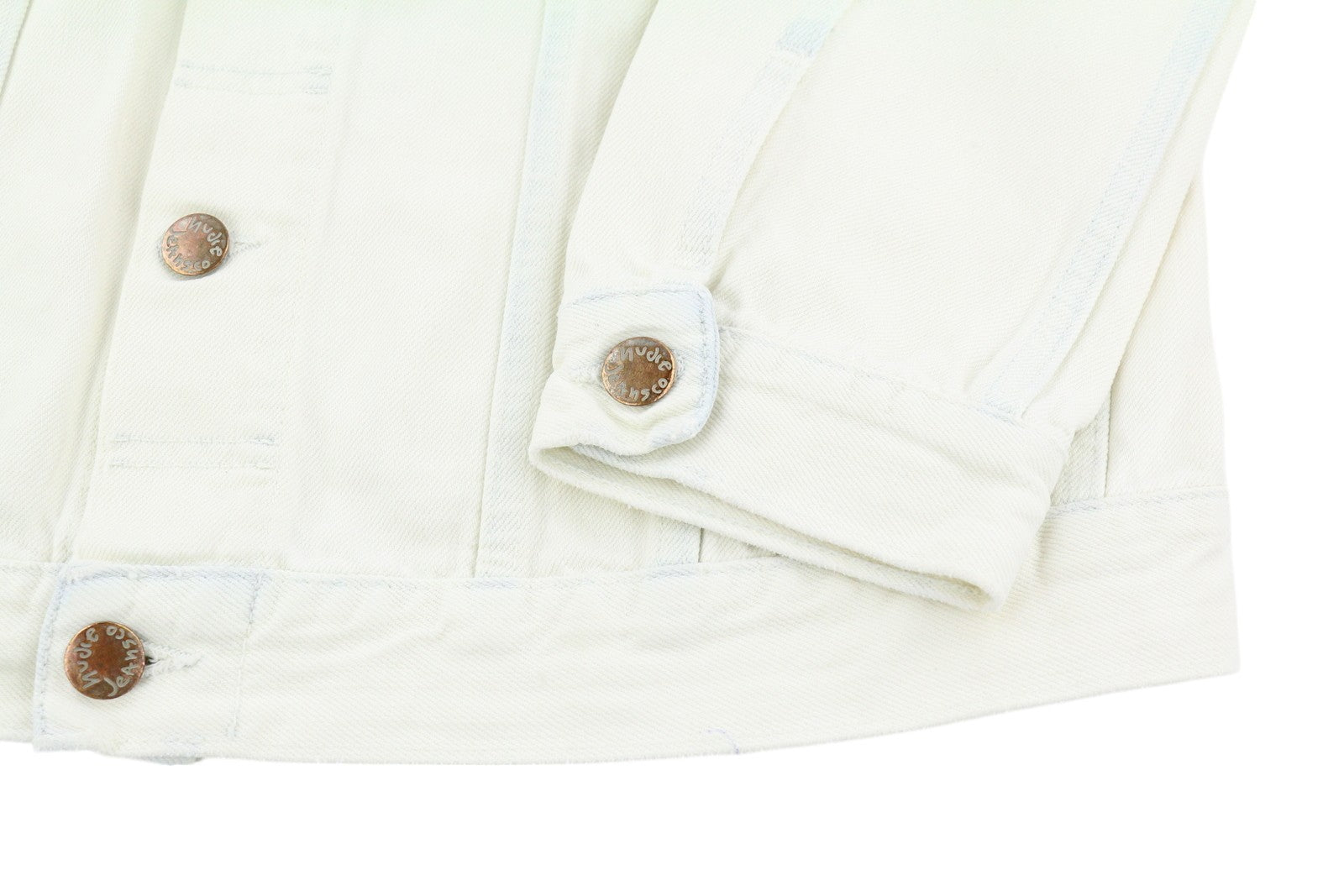 NUDIE JEANS Terry Men's Jacket L Bleached White Denim Polo Collar